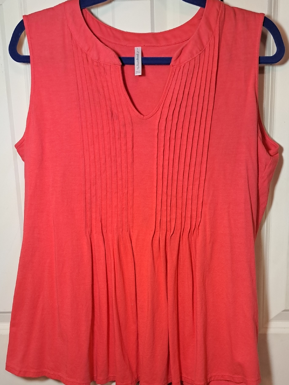 Passport Coral Pink Sleeveless Pintuck Tank Top